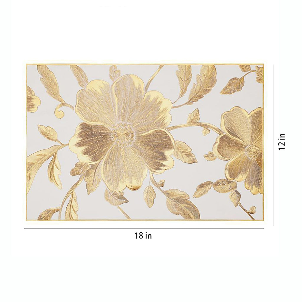 4 Piece Floral Placemat Set Metallic PVC Heat Resistant Table Mats for Dining Table