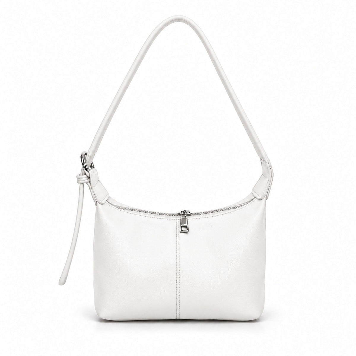 Small Shoulder Bag with Zip Closure Long Strap and Curved Top
