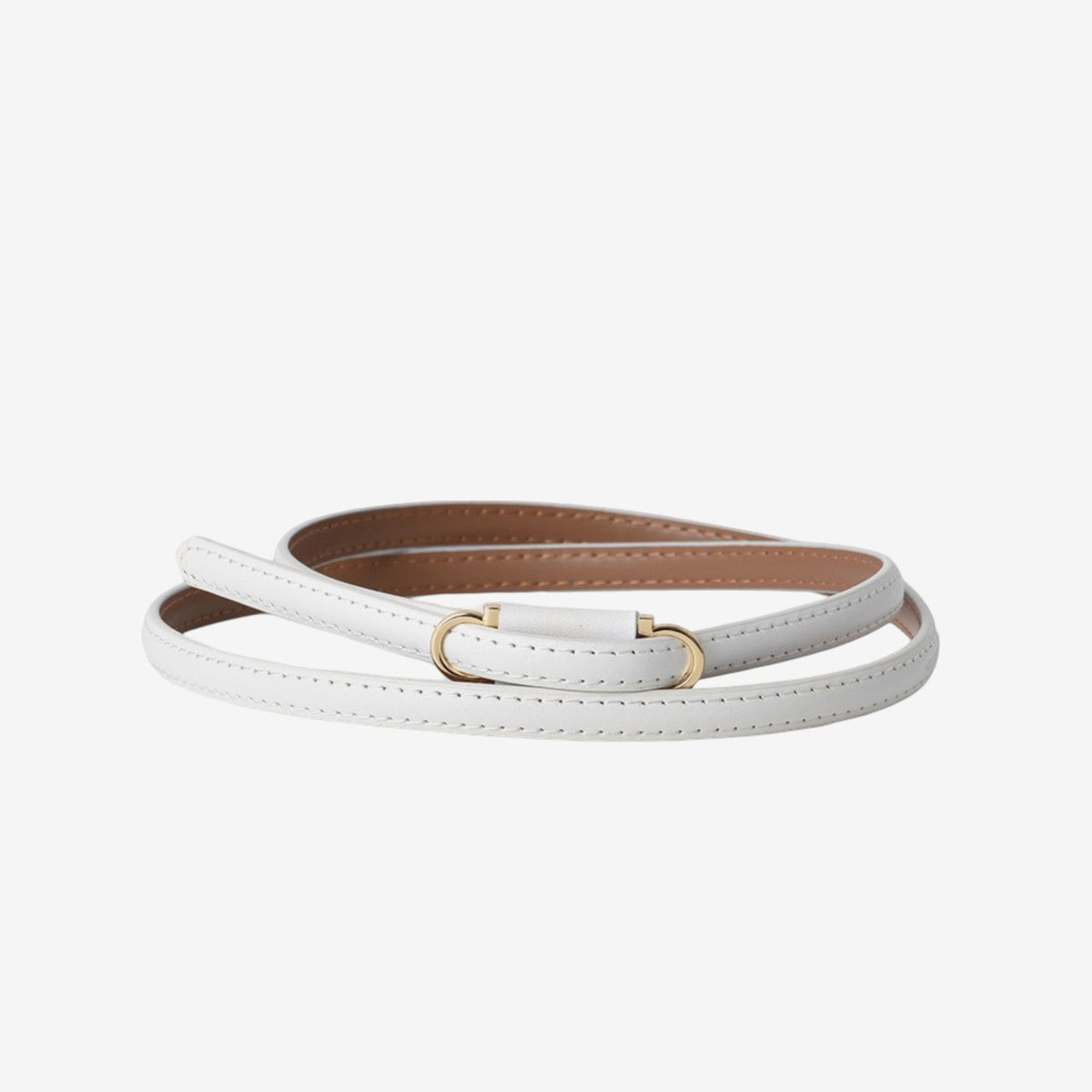 Genuine Leather No Hole Skinny Waist Belt with Minimal Buckle 41.3in