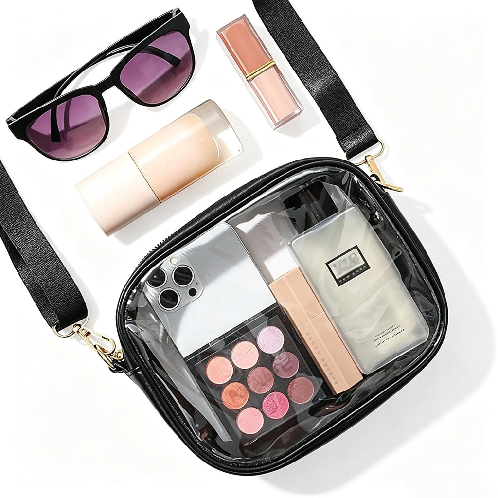 Clear Crossbody Bag with Front Zipper Pocket, Structured Trim and Adjustable Removable Shoulder Strap