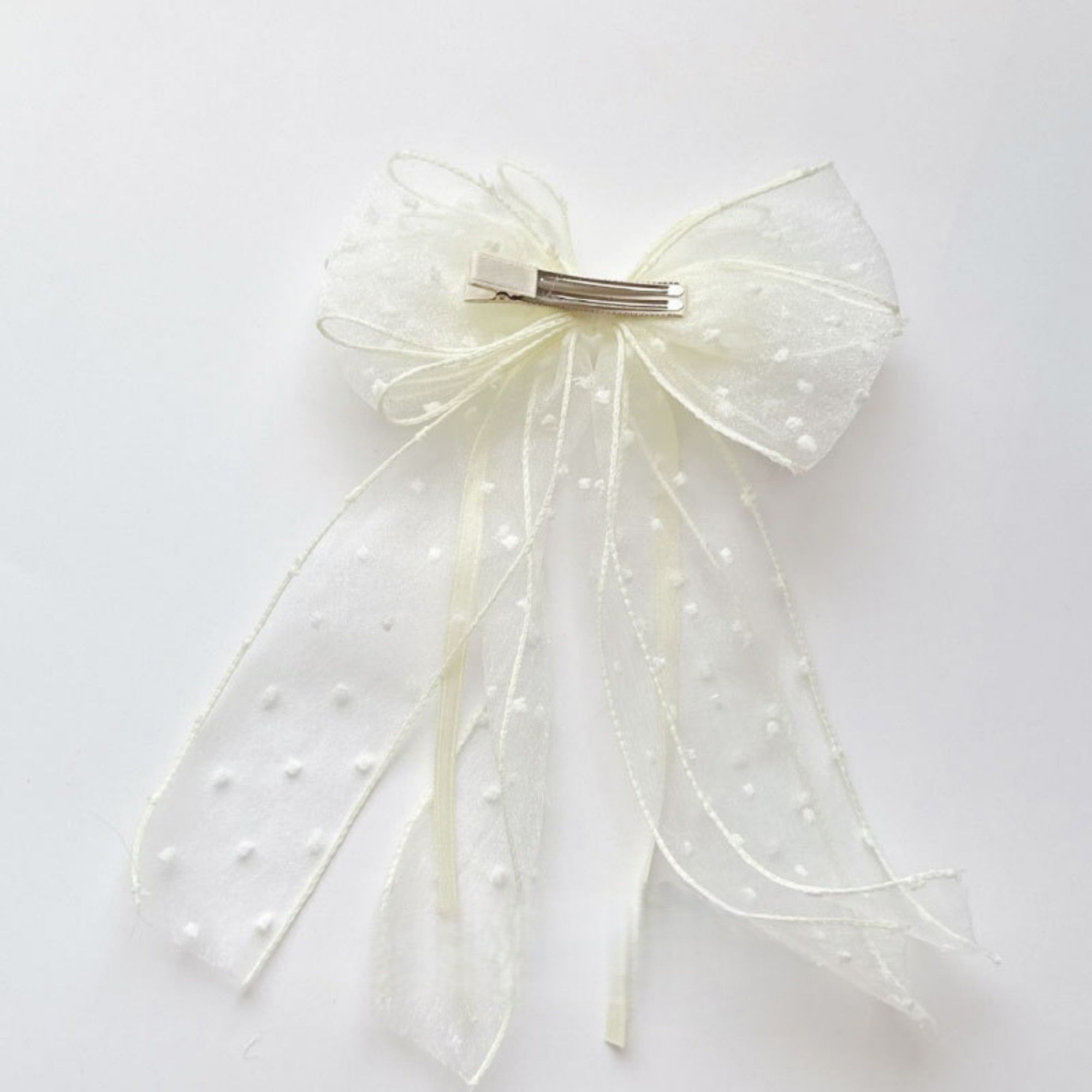 Anna-Kaci 2pcs Sheer Polka Dot Bow Hair Clip with Layered Tulle Design and Long Ribbon Tails