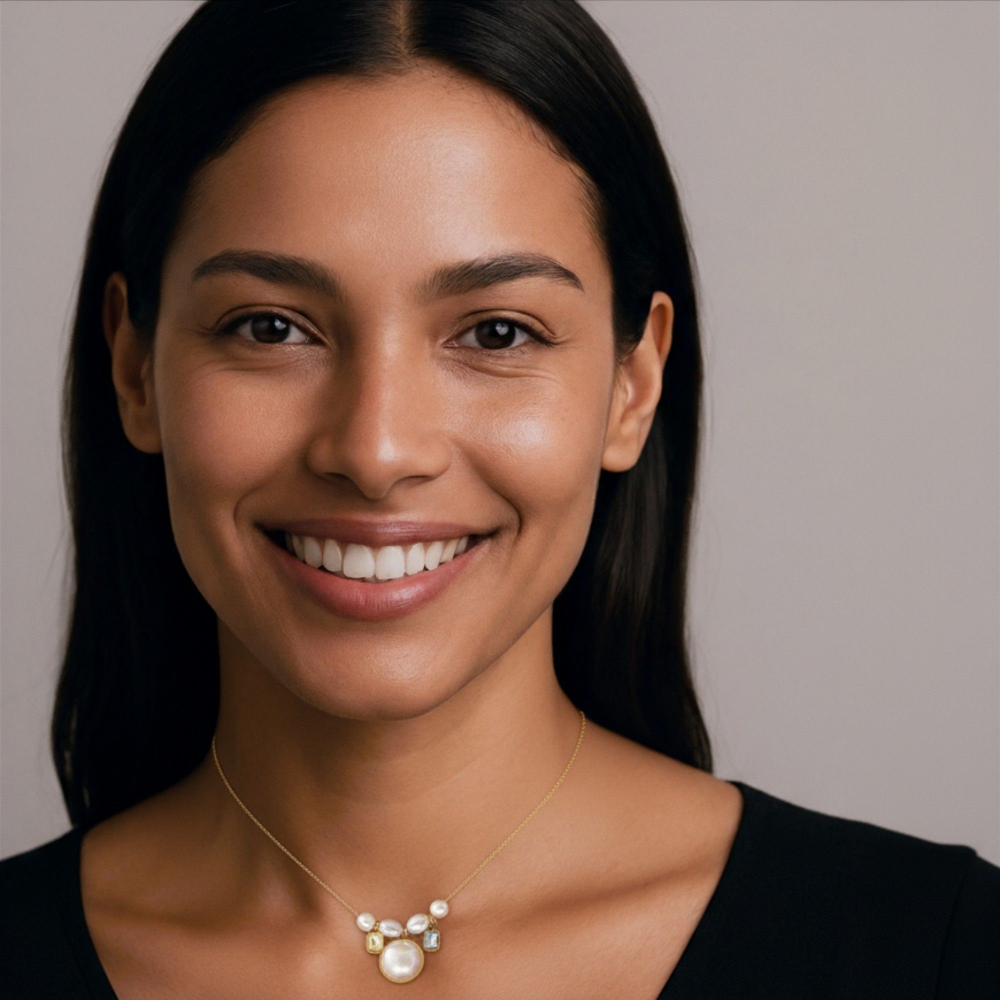 Women's Multi-Charm Pendant Necklace with Layered Bead Accents and Faceted Gem Details for a Valentine Elegant Look