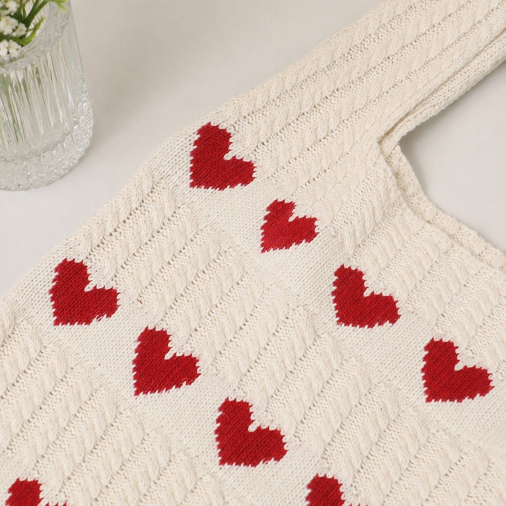 Knitted Heart Tote Bag Large Capacity Casual Shoulder Bag Lightweight Daily Bag