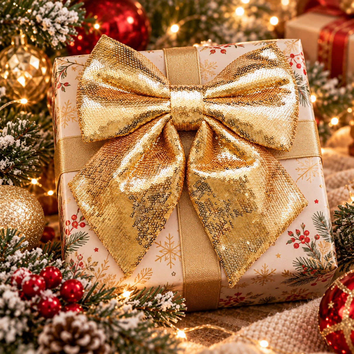 Sequin Christmas Bow Hanging Decoration 1 Piece