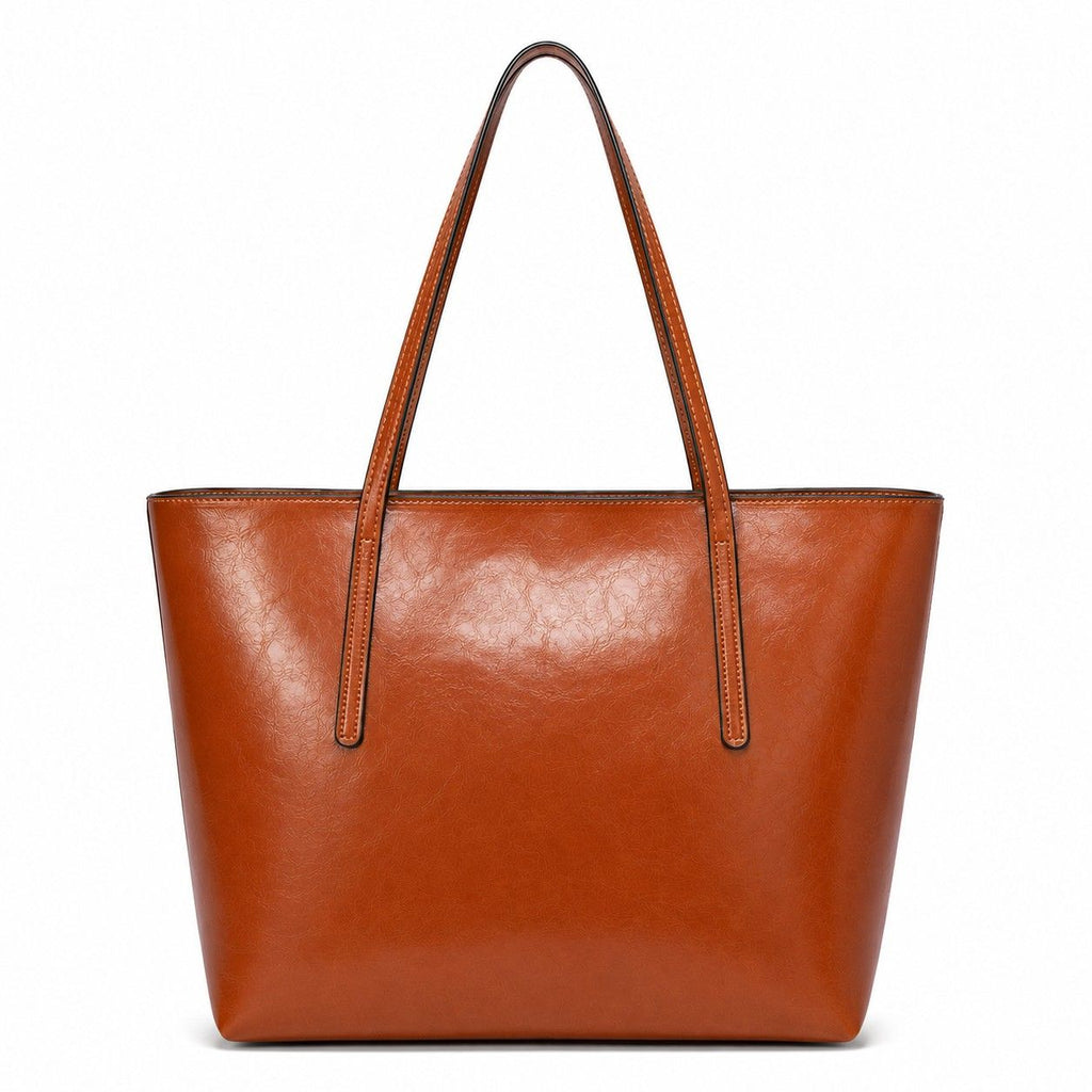 Large Faux Leather Tote Bag with Zip Closure and Interior Pockets