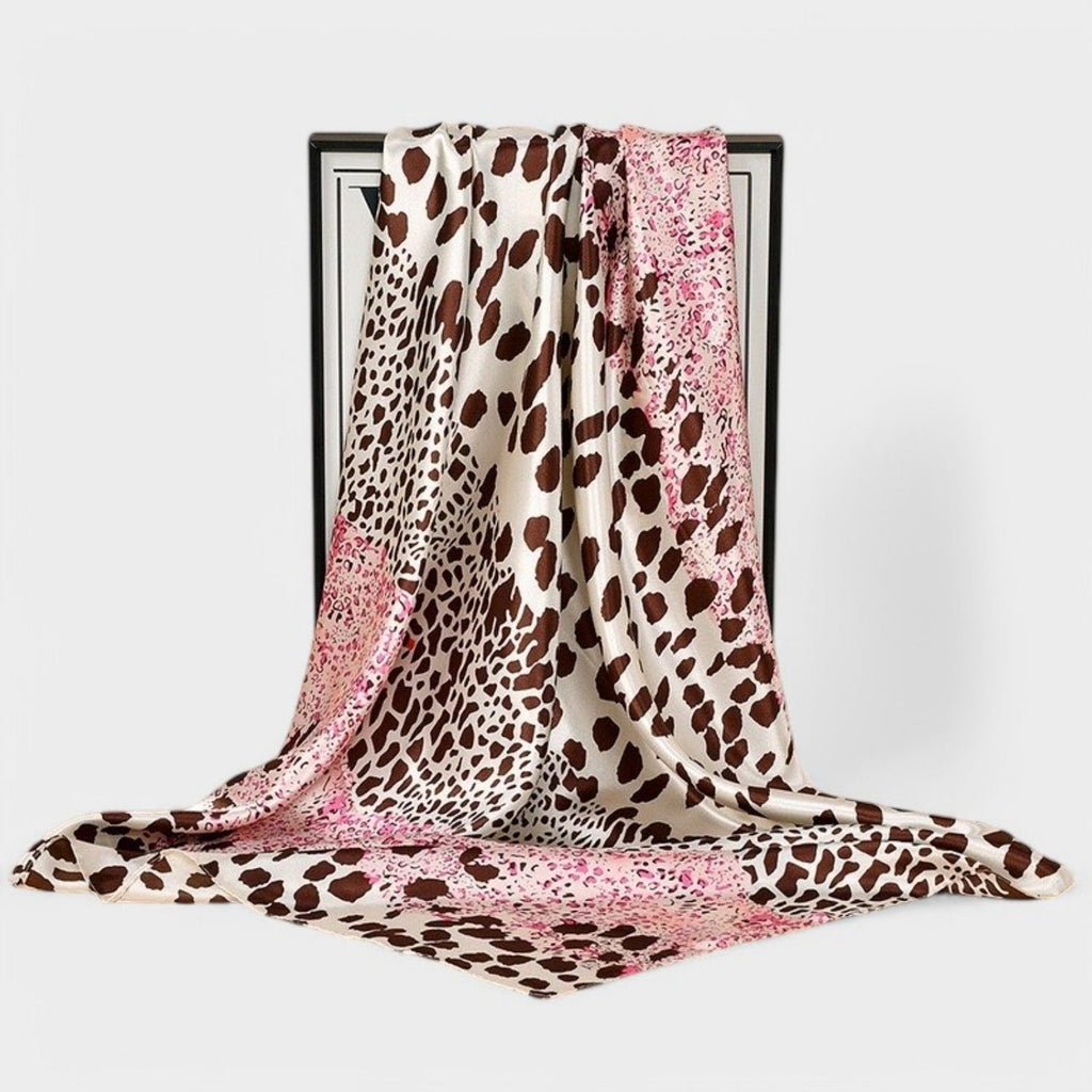 Anna-Kaci Women's Square Satin Scarf with Mixed Animal Print Pattern and Lightweight Silky Texture