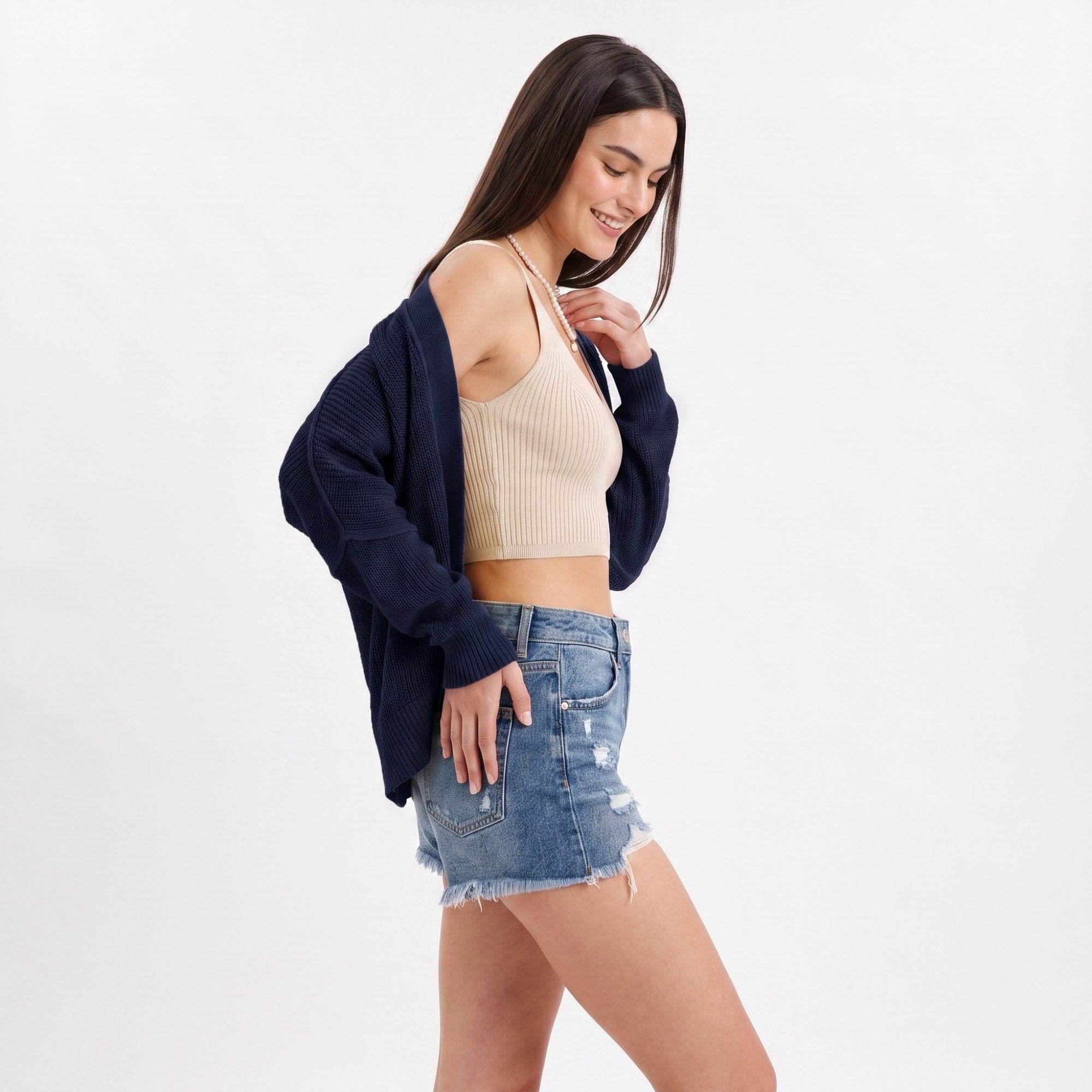 Open-Front Dolman Sleeve Draped Knit Cardigan