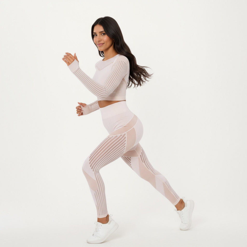 Anna-Kaci Active Women's Long Sleeve Seamless Crop Top with Ribbed Texture and Contour Panels