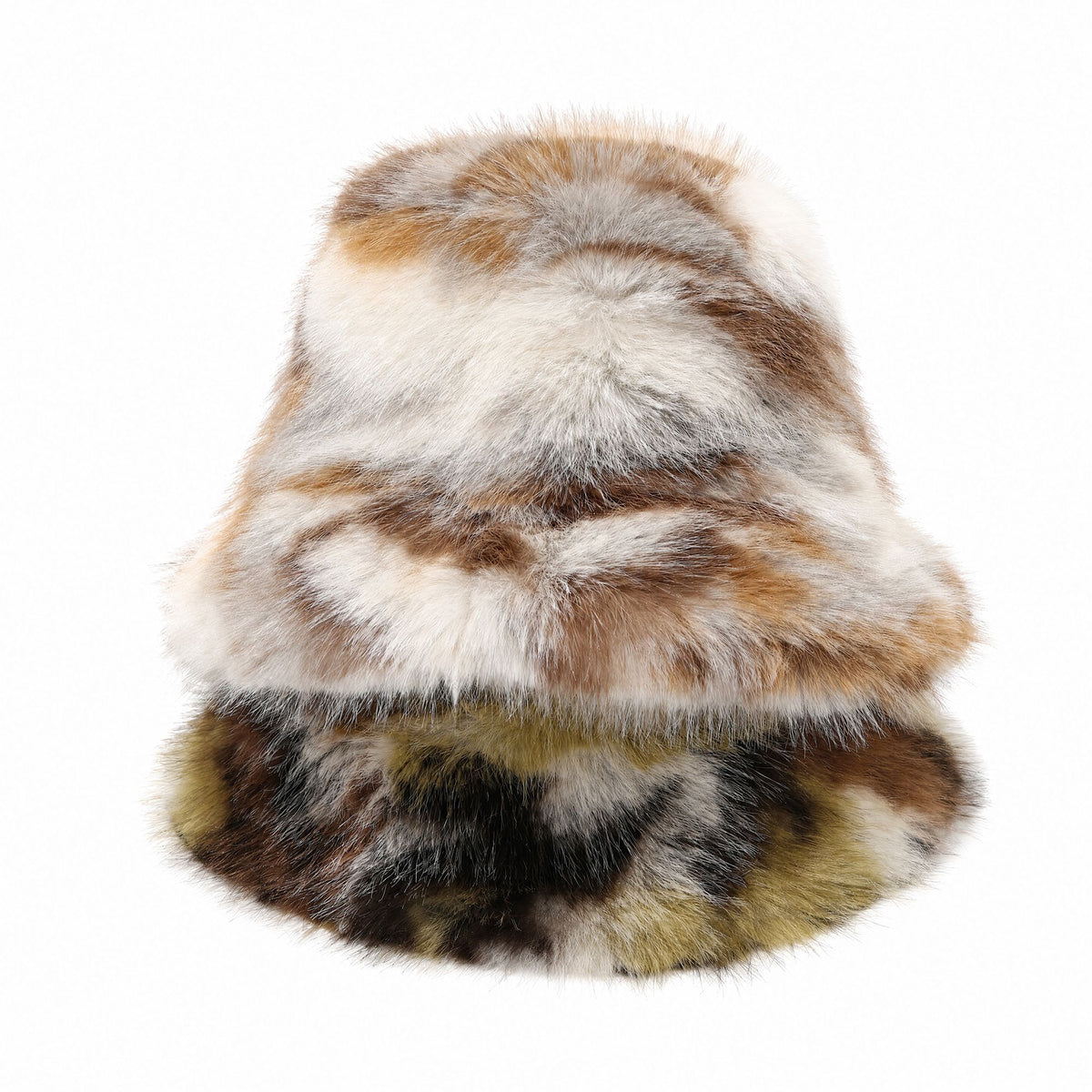 Faux Fur Bucket Hat Plush Fuzzy Colorblock Winter Hat
