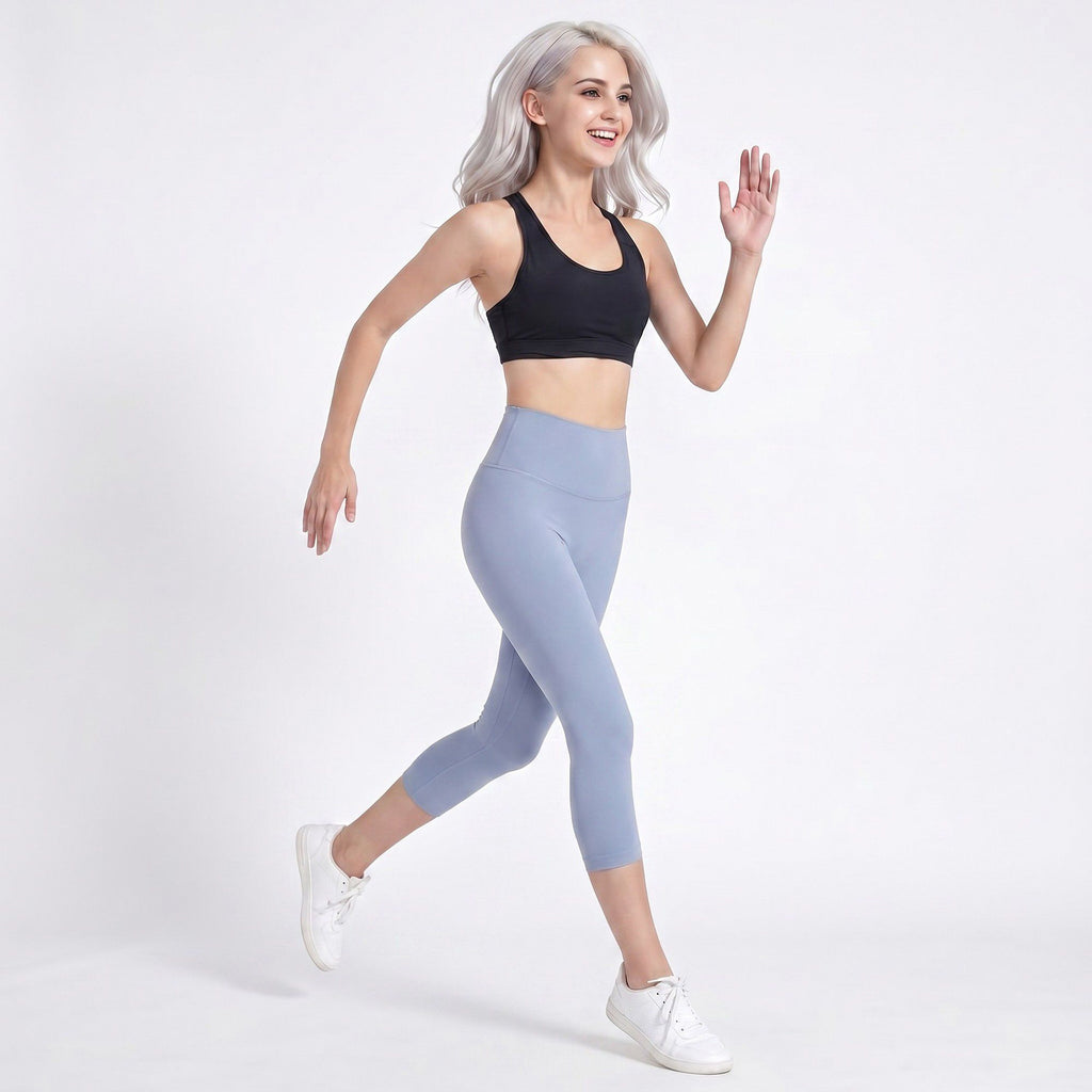 High Waist Capri Leggings with Wide Waistband Smooth Stretch Workout Yoga Pants
