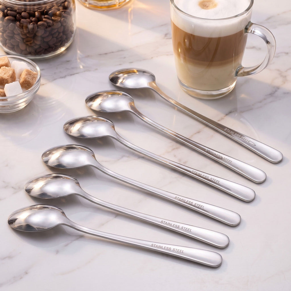 6-Piece Long Handle Stainless Steel Coffee and Iced Tea Spoon Set