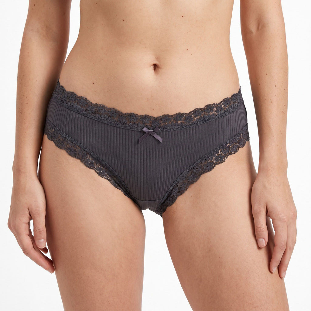 2 Pack Ribbed Floral Lace Bikini Underwear