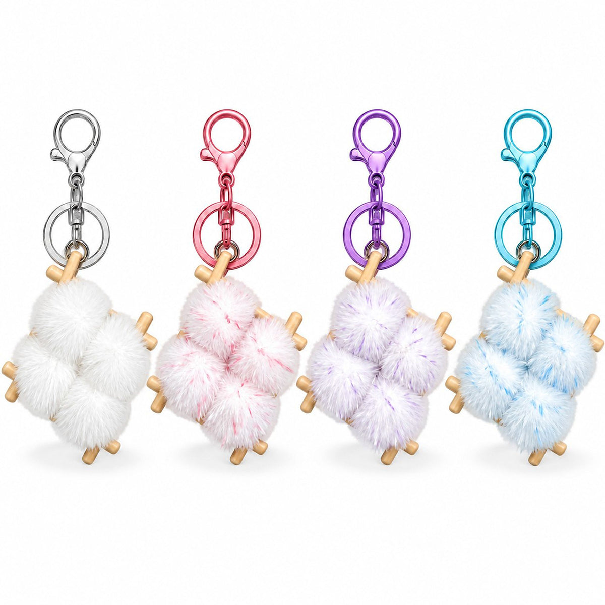 Fluffy Pom Keychain Cute Key Ring Handbag Charm Assorted Set
