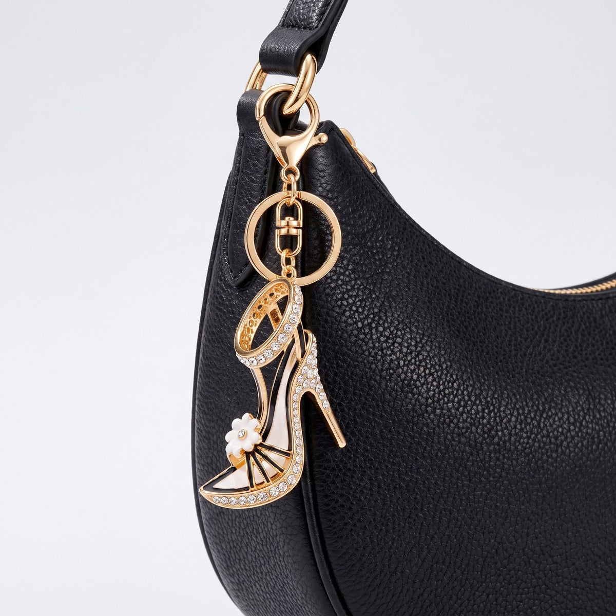 High Heel Rhinestone Keychain Bag Charm with Lobster Clasp and Key Ring