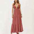Sleeveless Tiered Maxi Dress V-Neck Cutout Empire Waist Flowy A-Line Sundress