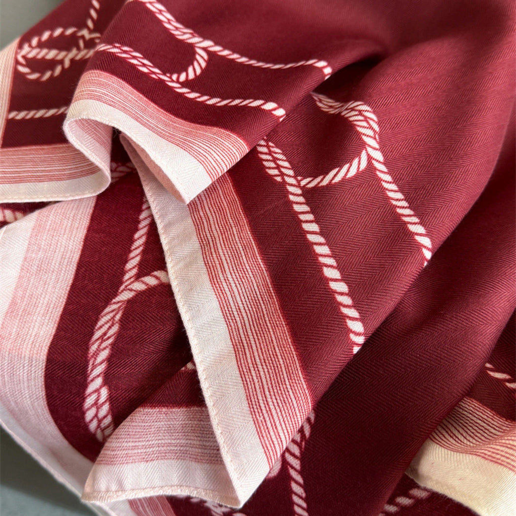 Anna-Kaci Women's Satin Square Scarf with Rope Chain Border Print 27x27in
