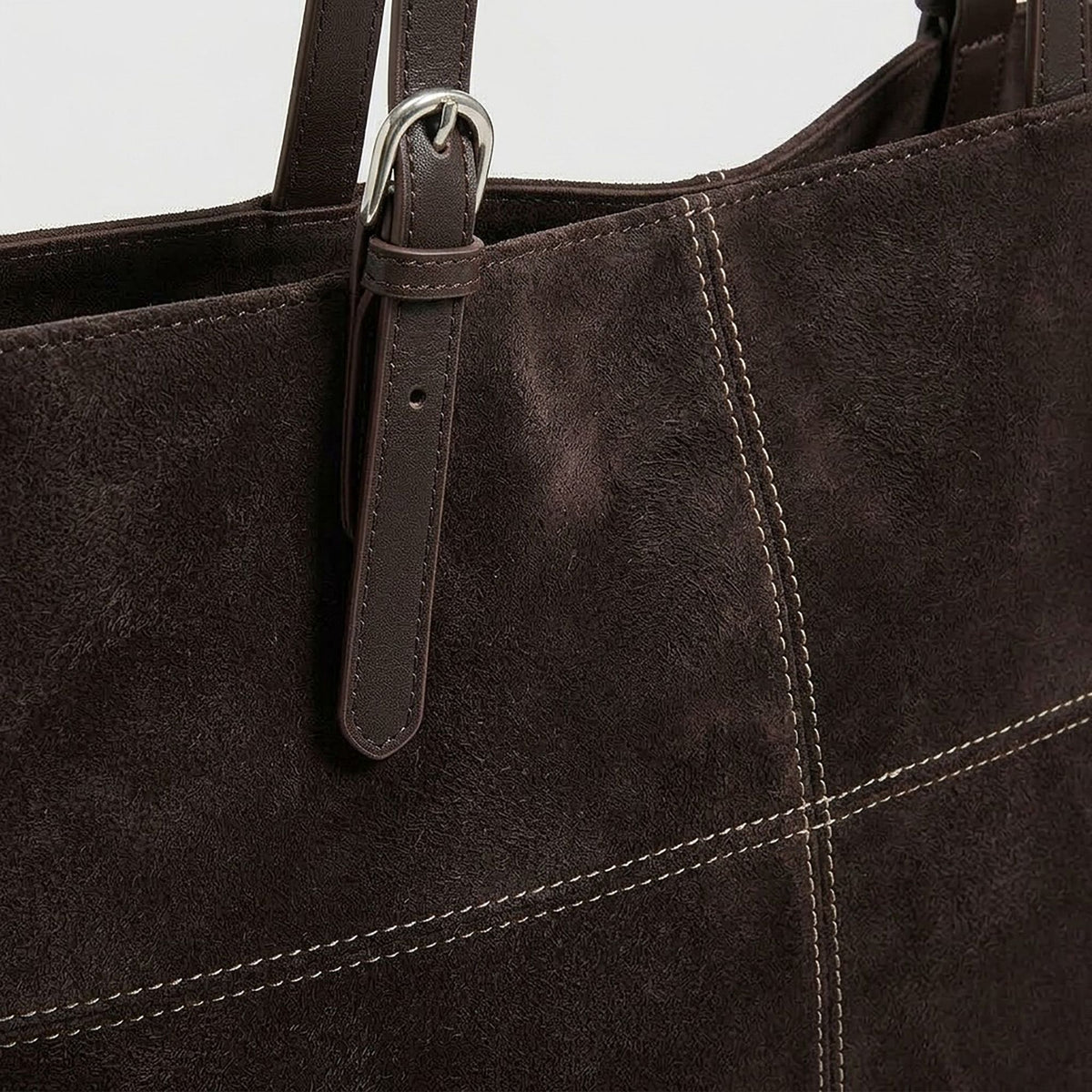 Large Faux Suede Tote Bag with Adjustable Double Shoulder Straps