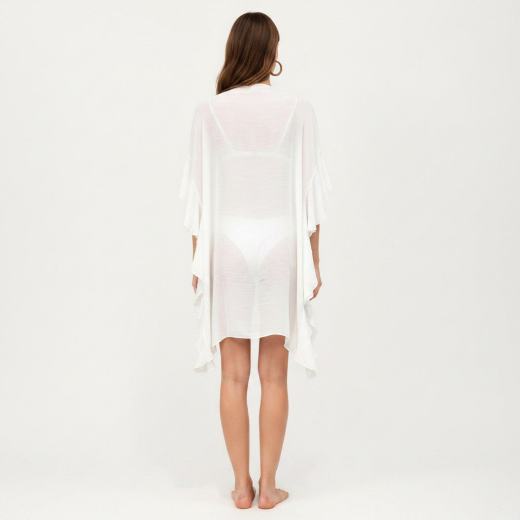 Anna-Kaci Women's Open Front Swim Cover Up Kimono with Ruffle Sleeves Lightweight Beach Cardigan