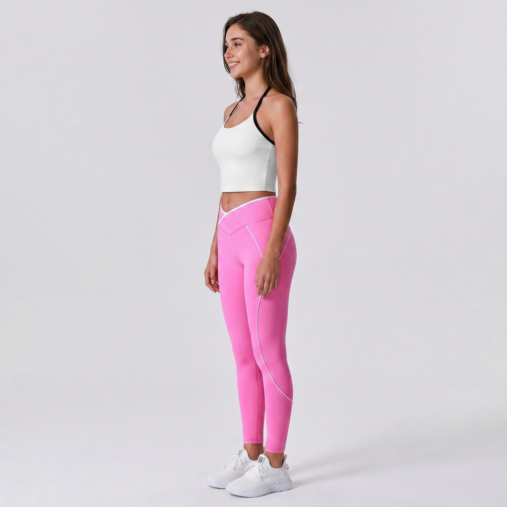 Padded Halter Sports Bra Tank Top Contrast Trim Workout Yoga Crop Top