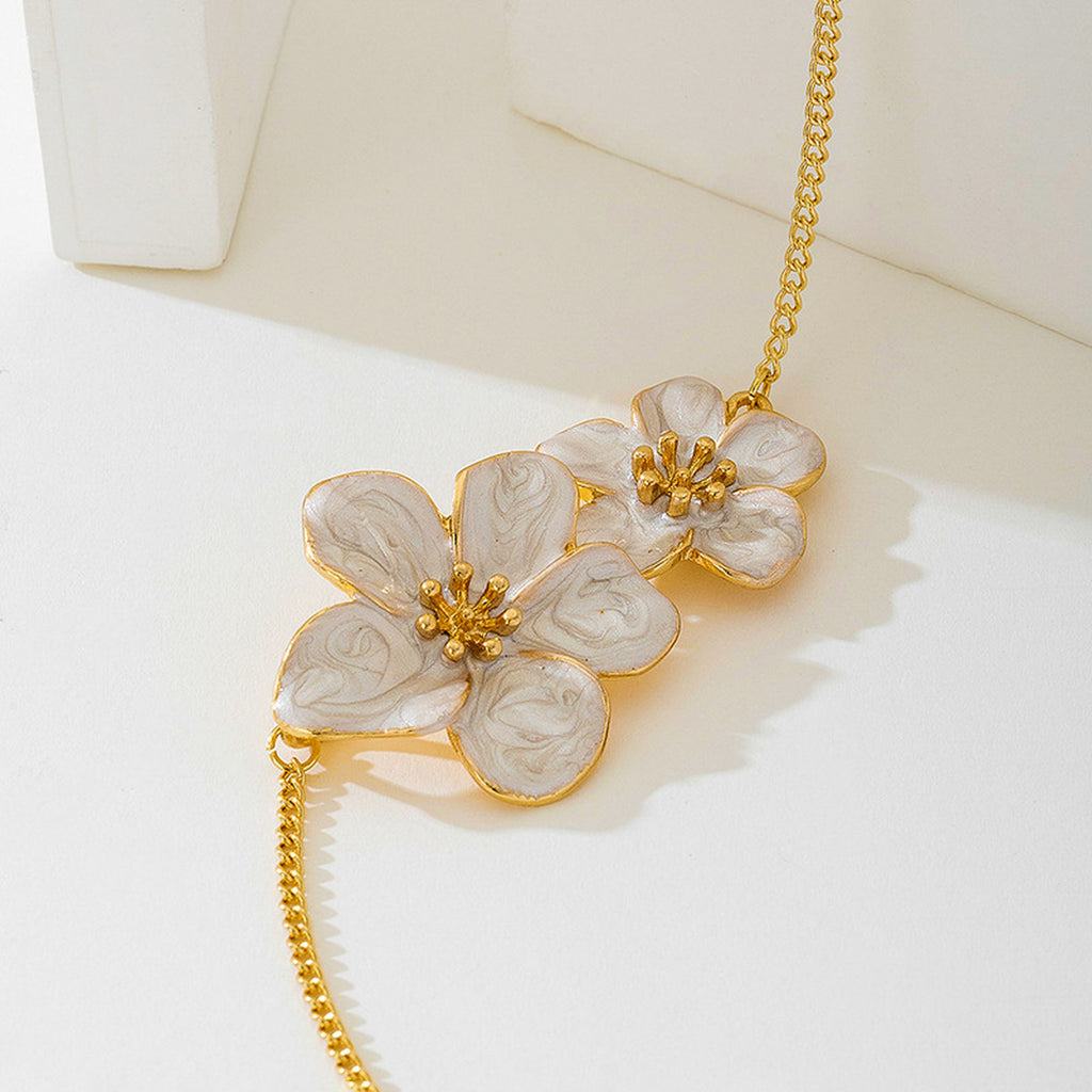 Women's Enamel Flower Pendant Necklace with Gold Chain