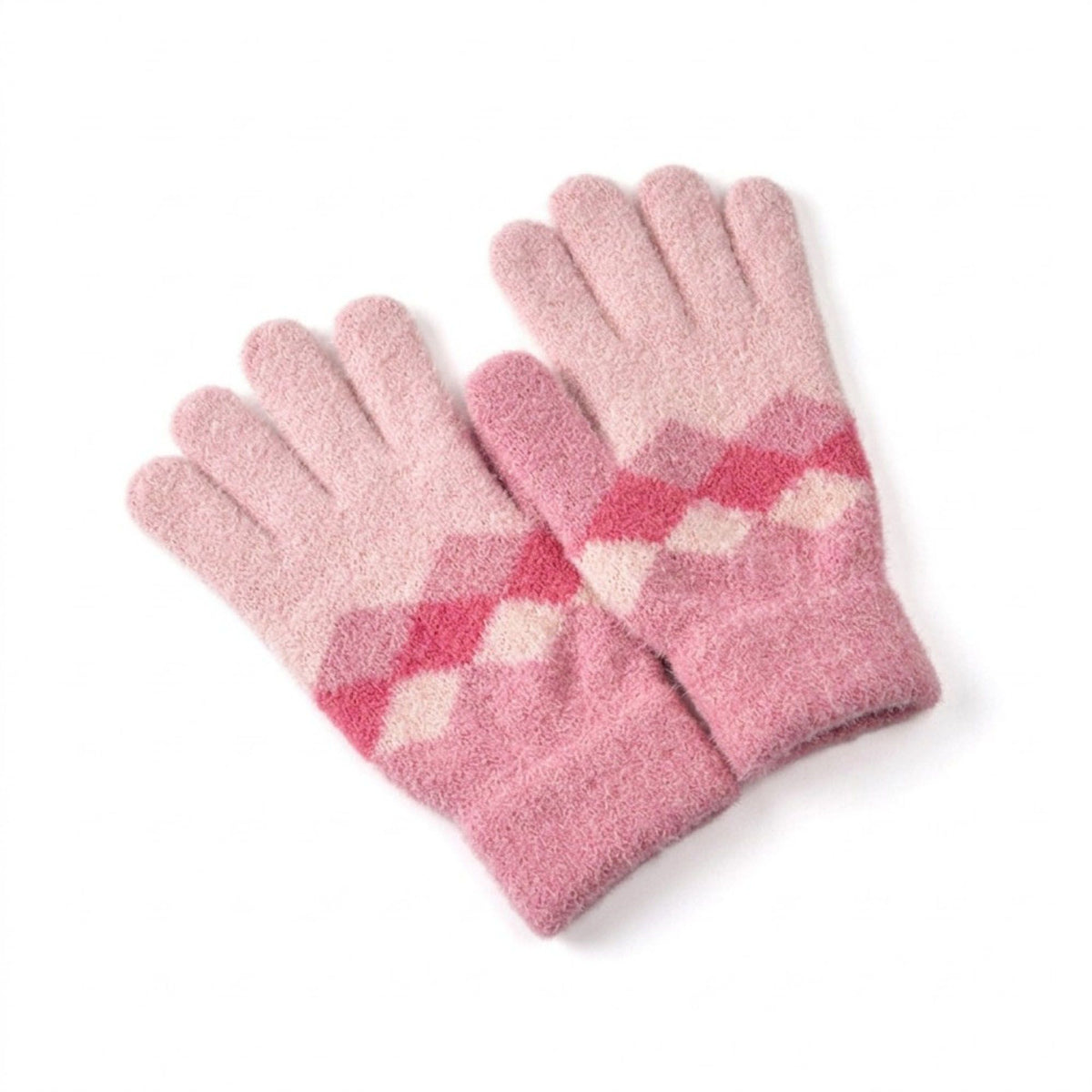 Soft Knit Gloves with Argyle Pattern and Cozy Fuzzy Texture 8.2 x 3.5in