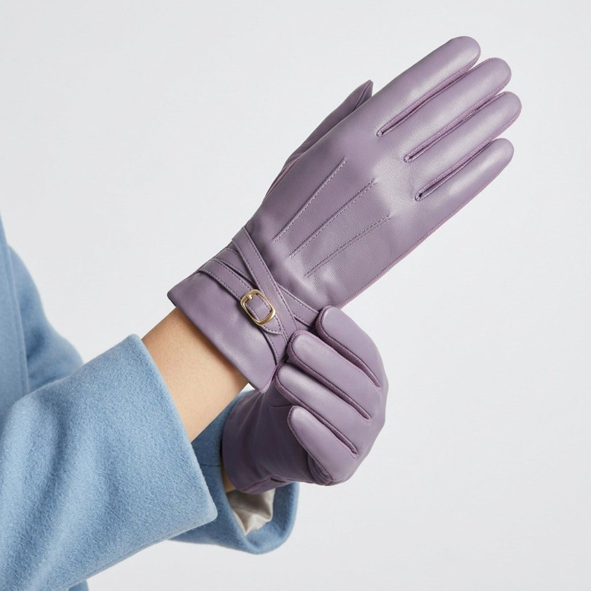 Faux Leather Winter Gloves with Crisscross Wrist Strap and Full Finger Design 9.4 x 3.3in