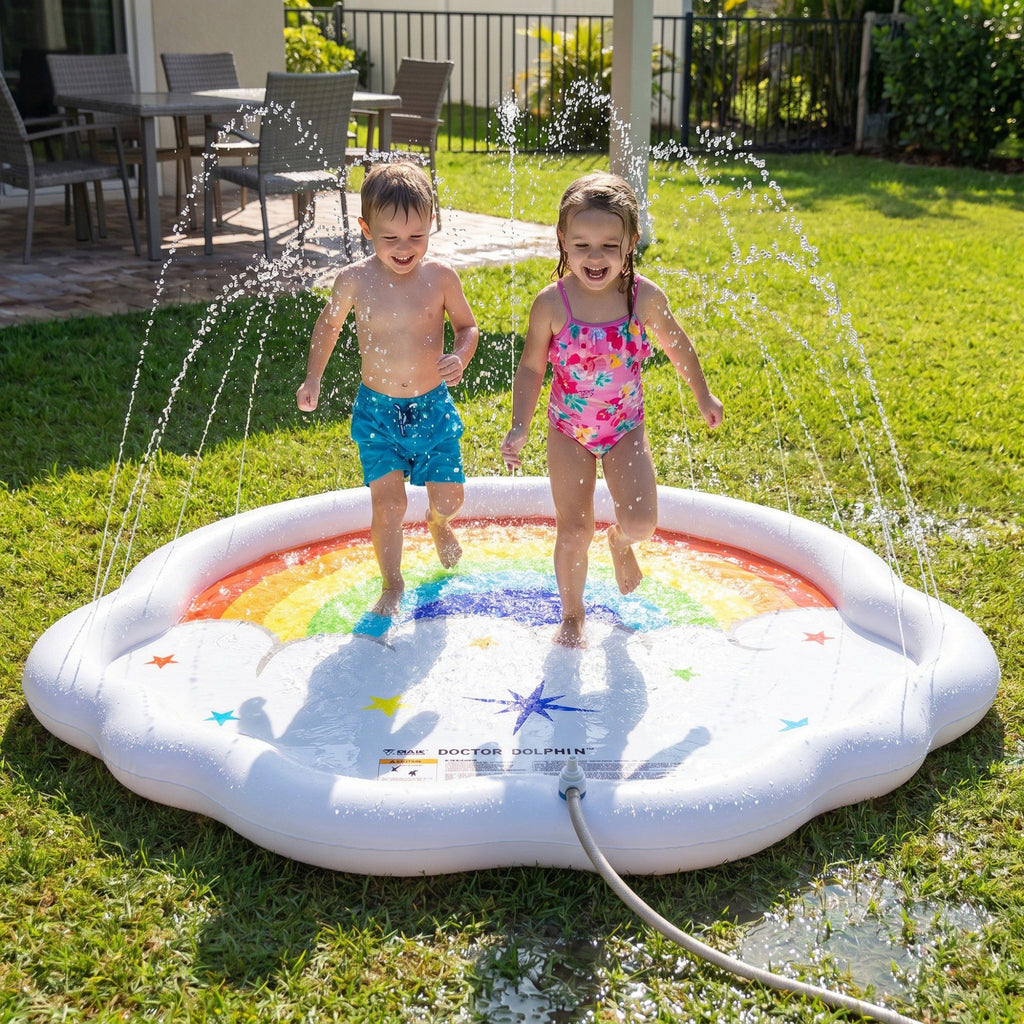 Kids Rainbow Splash Pad Sprinkler Mat with Cloud Shape