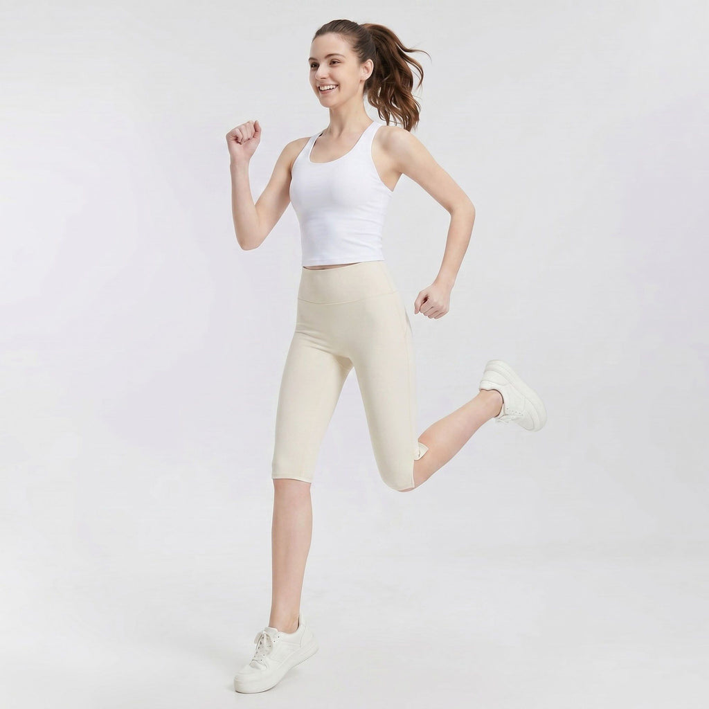 High Waist Capri Leggings with Side Slit Hem Smooth Stretch Pull On Workout Yoga Pants