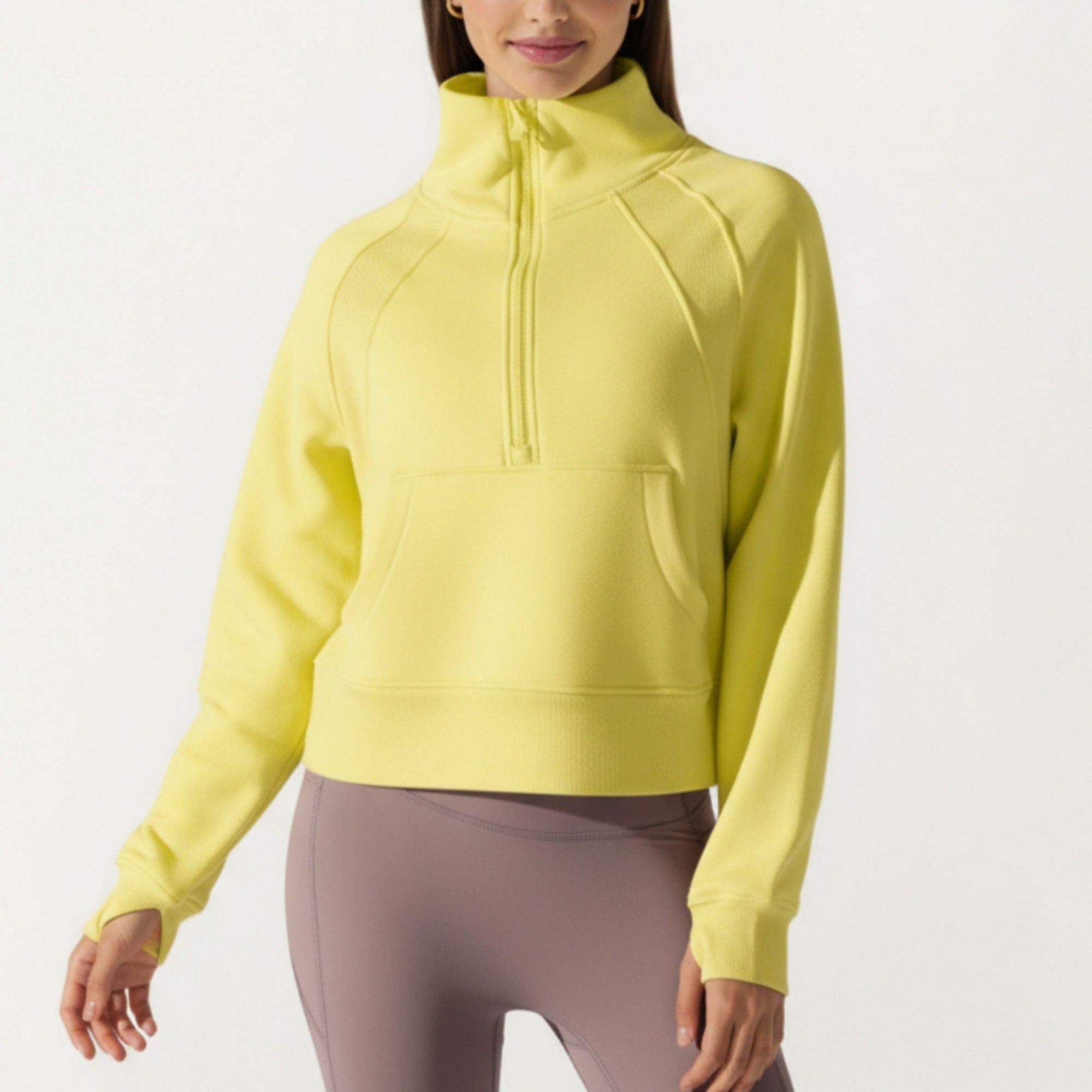 Anna-Kaci Active Women's Long Sleeve Half Zip Pullover Sweatshirt with High Collar and Kangaroo Pocket Design