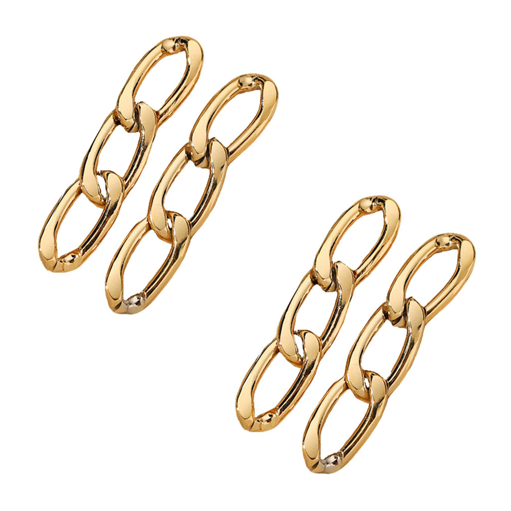 2-Pairs Elongated Chain Link Drop Earrings with Polished Finish