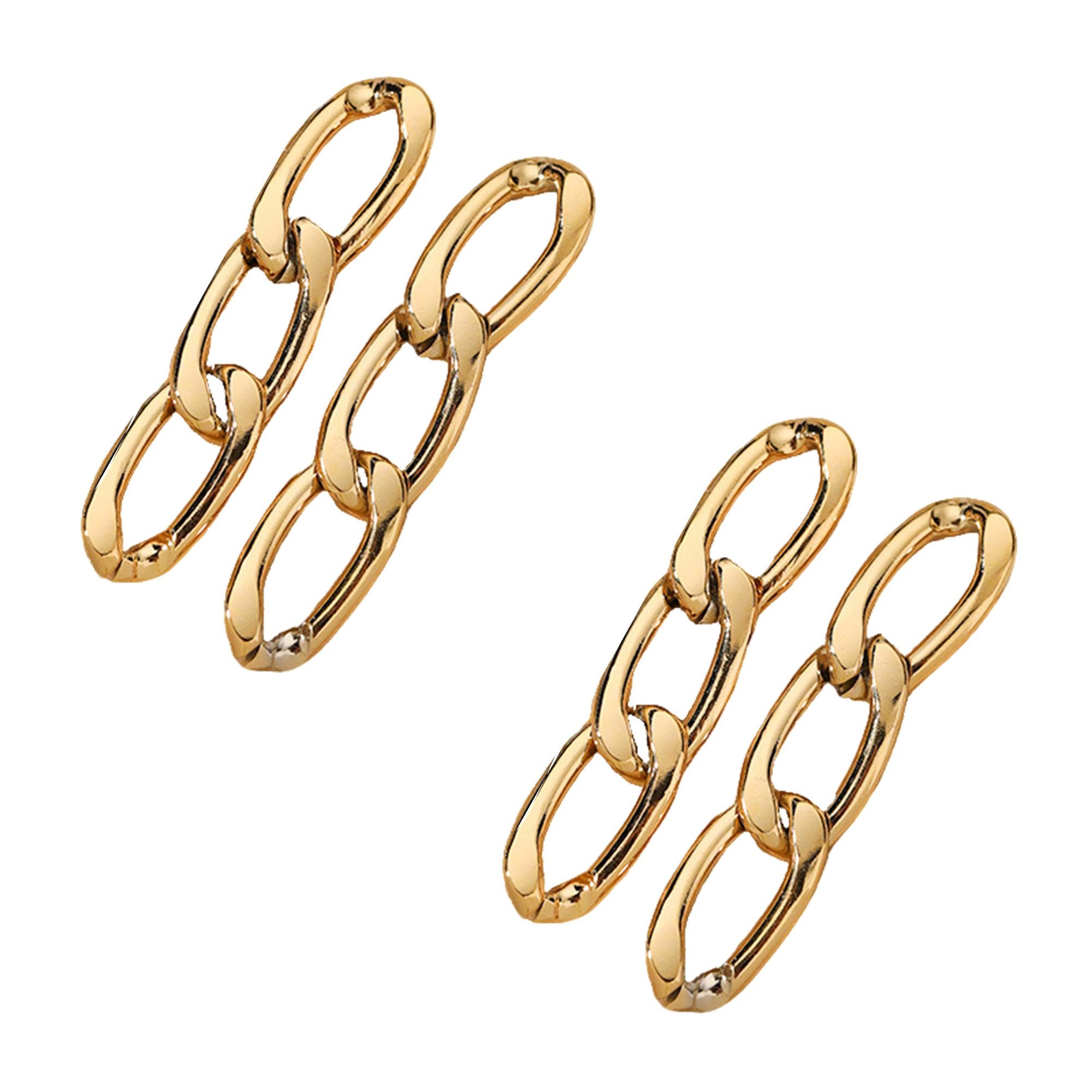 2-Pairs Elongated Chain Link Drop Earrings with Polished Finish
