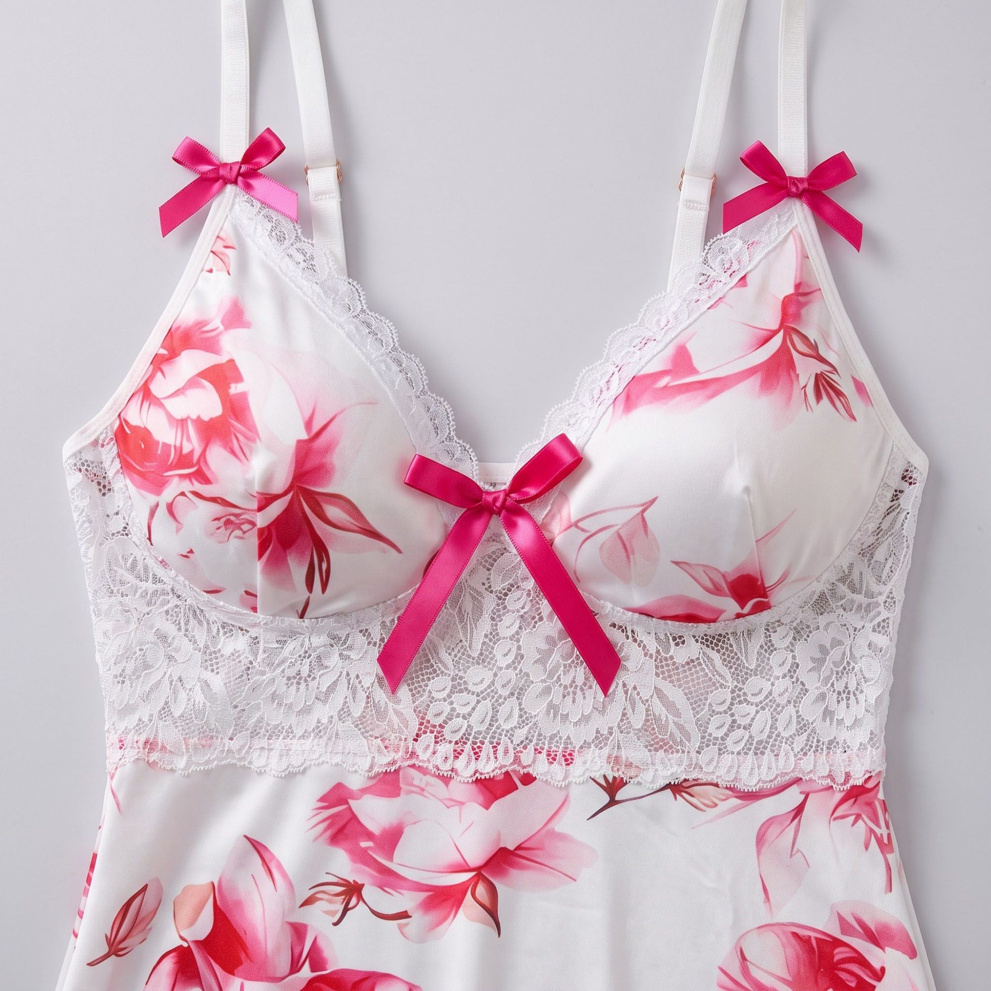 Floral Satin Lace Bustier Chemise Nightgown
