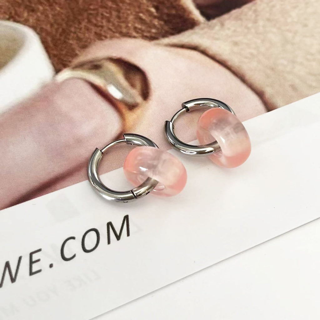 Women's Huggie Hoop Earrings with Gemstone Drop - Edgy Minimalist Statement Earrings