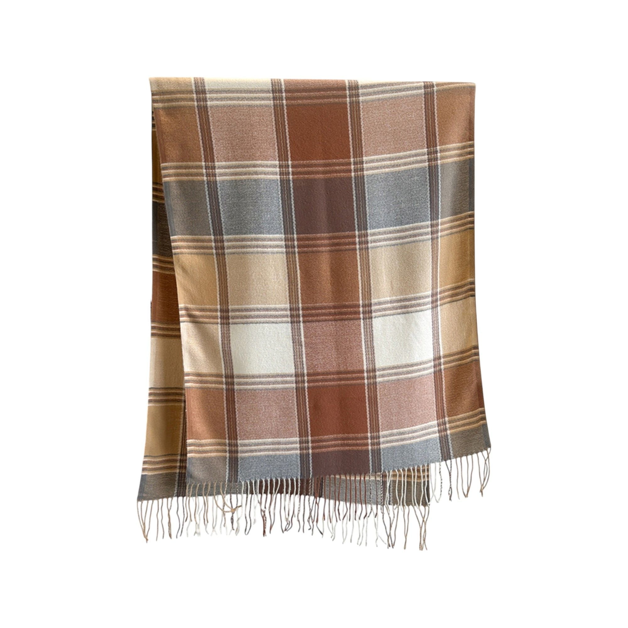 Anna-Kaci Women's Plaid Tassel Trim Faux Cashmere-Like Winter Warm Scarf - 77IN¡Á26IN