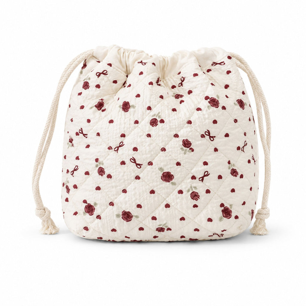 Quilted Drawstring Makeup Bag Large Capacity Portable Cosmetic Organizer Pouch