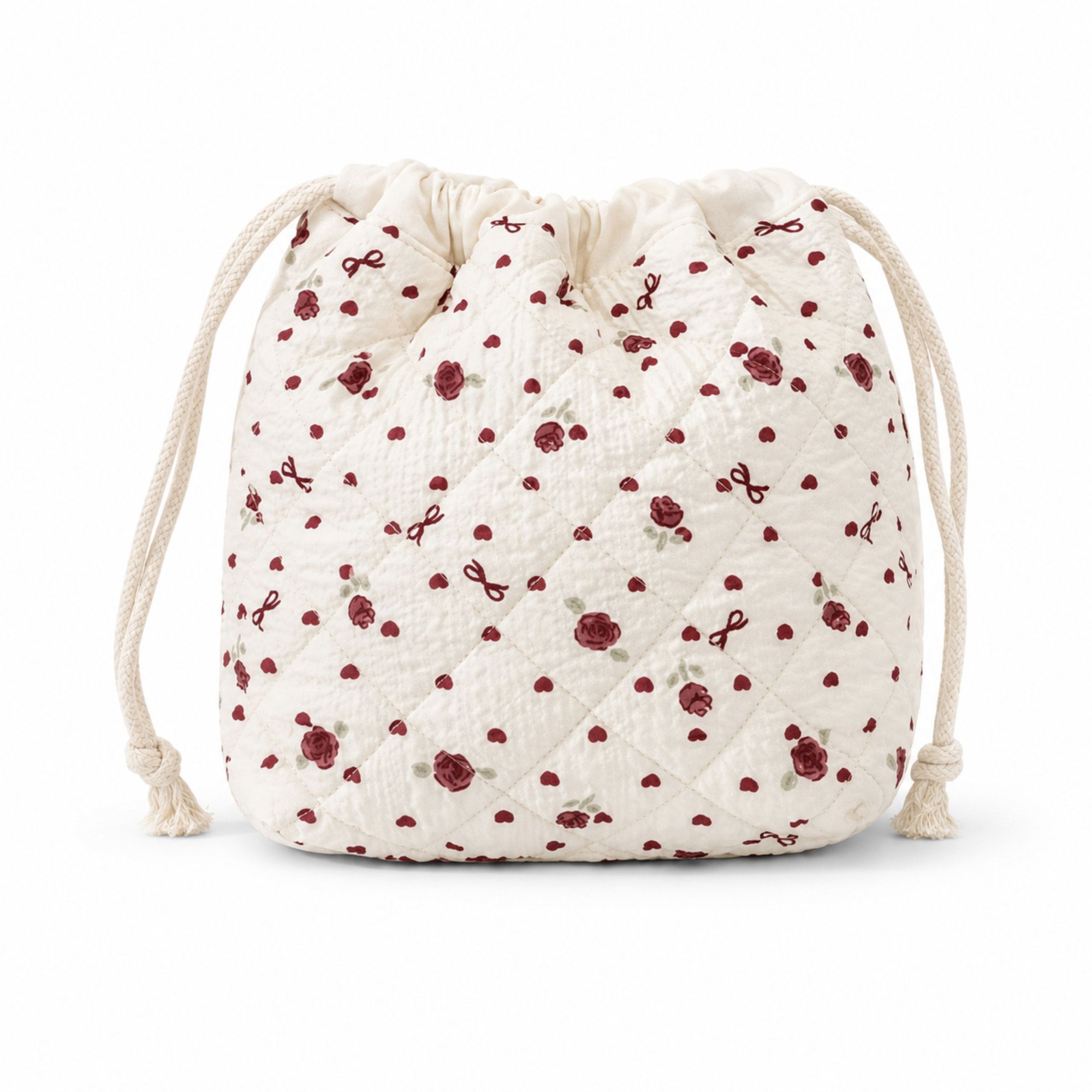 Quilted Drawstring Makeup Bag Large Capacity Portable Cosmetic Organizer Pouch