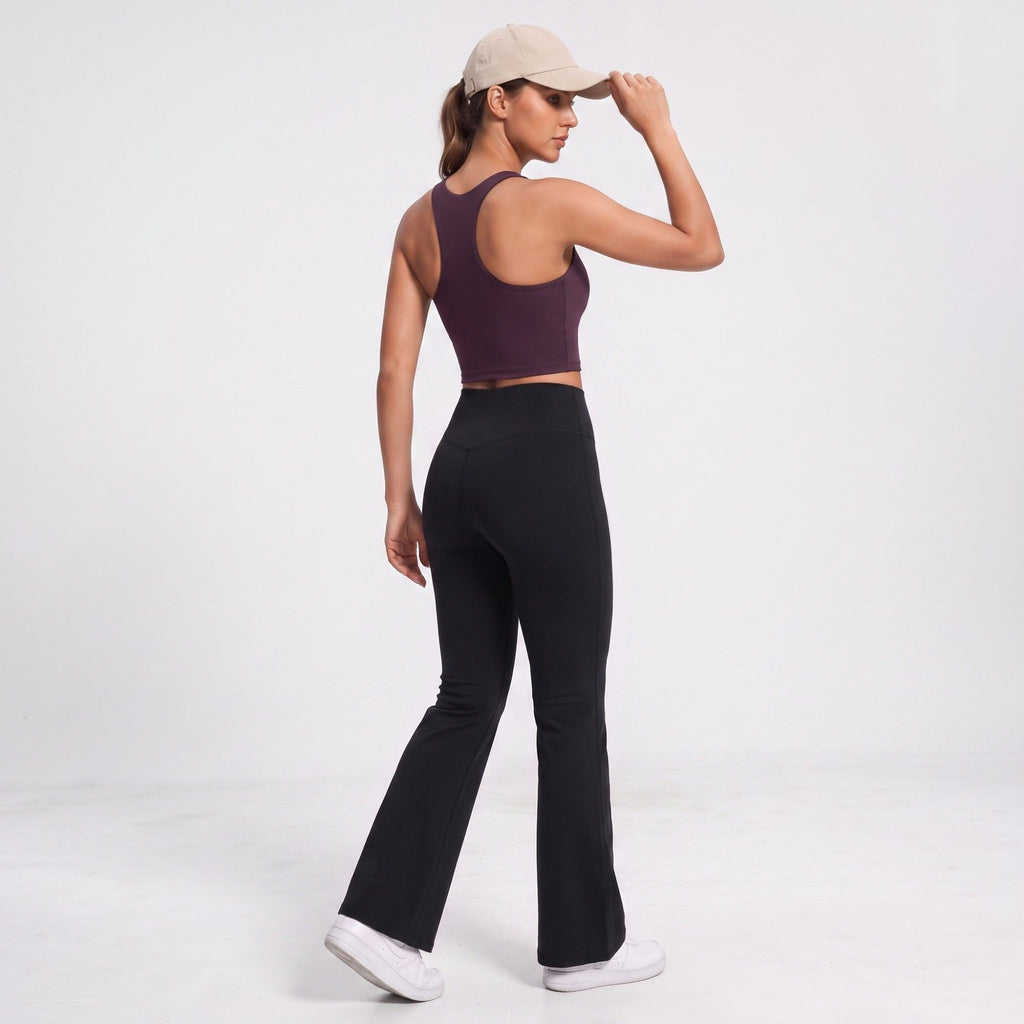 High Waist Flare Yoga Pants with Contour Seams Full Length Fitted Workout Leggings for Gym
