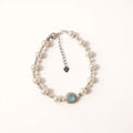 Women's Beaded Bracelet with Simulated Pearls and Aquatic Crystal Centerpiece