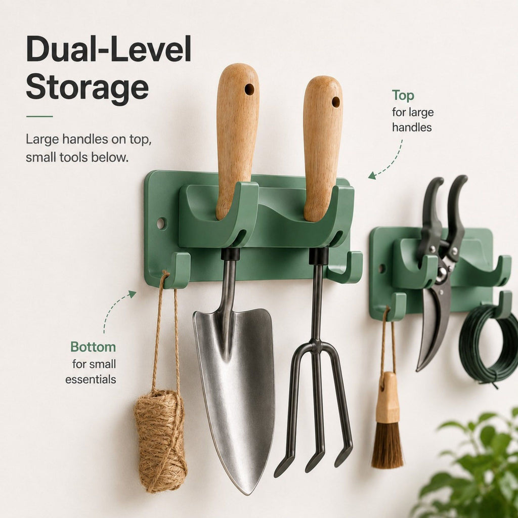 3-piece Wall Mounted Garden Tool Organizer Rack with Multi Hooks