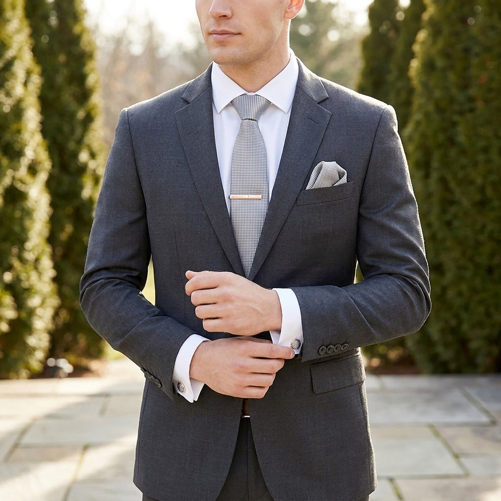 Men's Jacquard Woven Tie Set with Pocket Square Cufflinks and Tie Clip