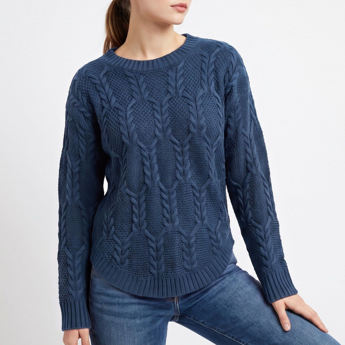 Cable Knit Crewneck Pullover Sweater