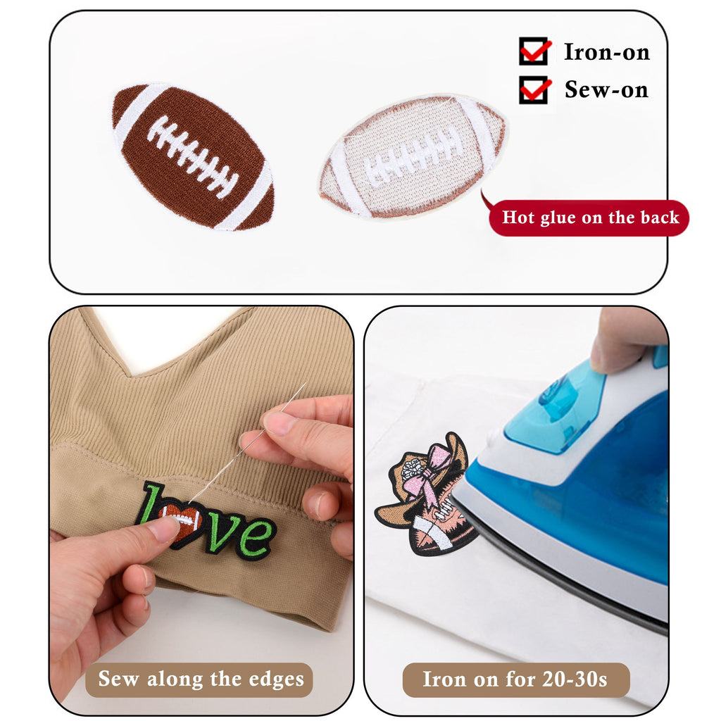 12 PCS Football Iron On Patches Game Day Rugby Helmet Embroidered Applique Clothing DIY Accessory for Hat Jacket Jeans Uniform Backpack