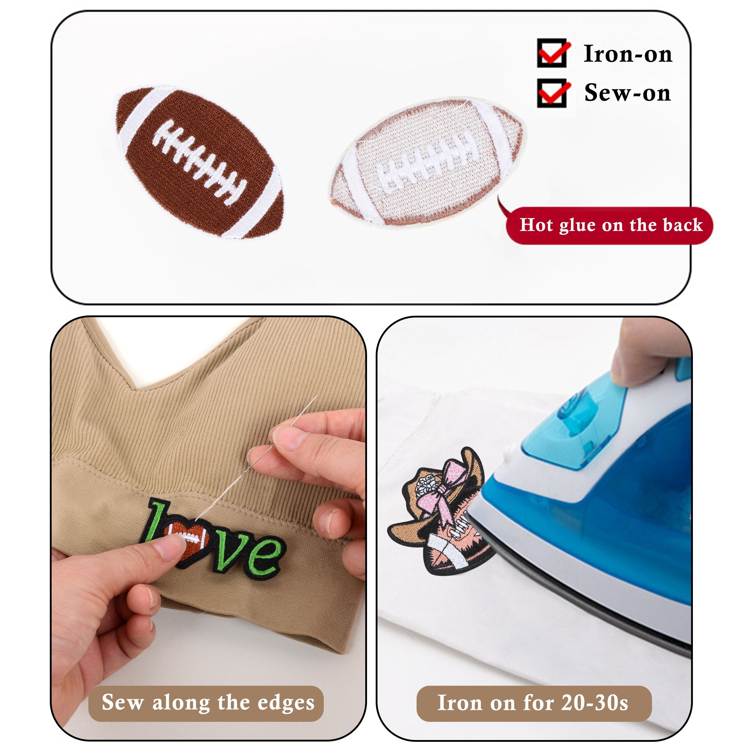 12 PCS Football Iron On Patches Game Day Rugby Helmet Embroidered Applique Clothing DIY Accessory for Hat Jacket Jeans Uniform Backpack
