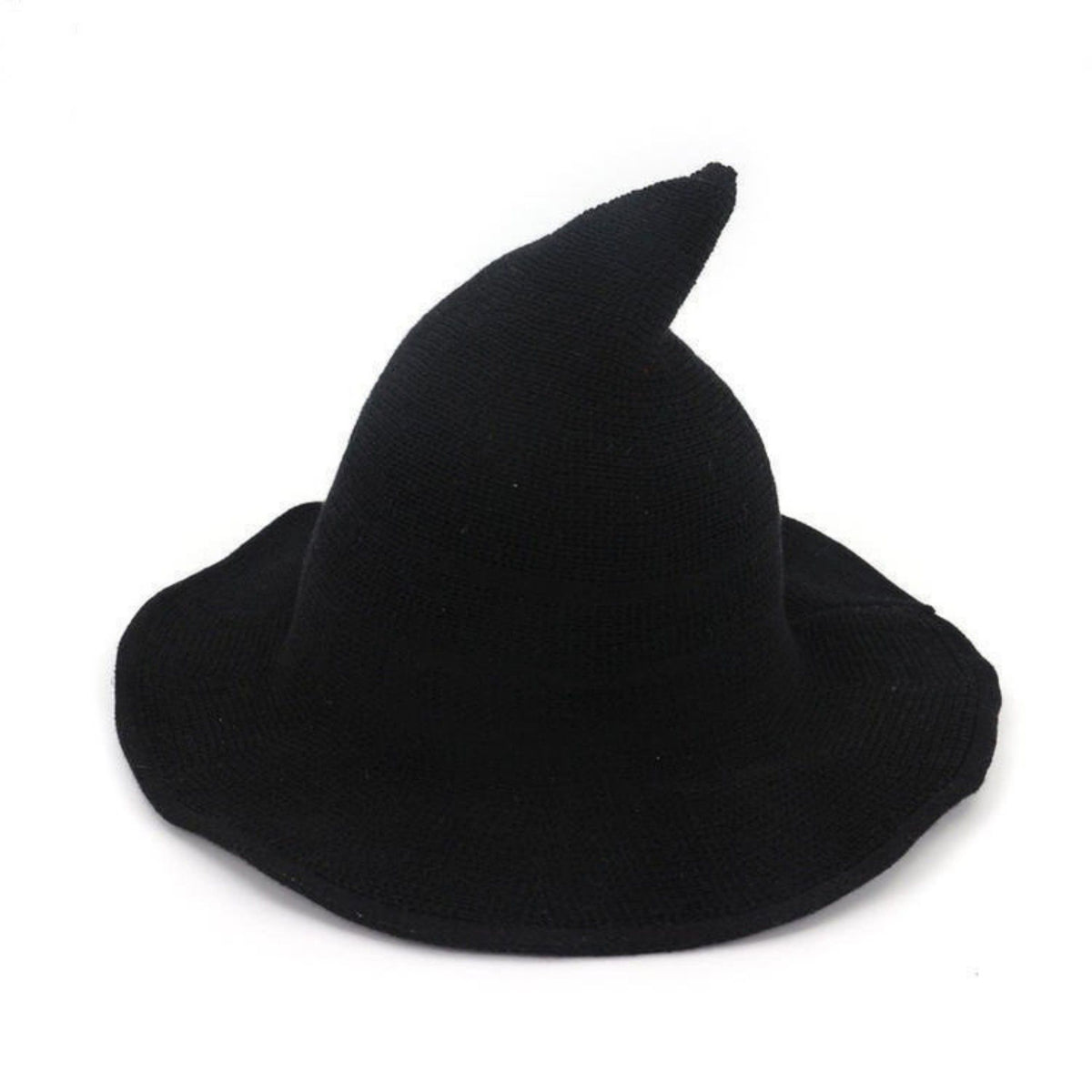 Pointed Knit Witch Hat with Wide Floppy Brim for Halloween