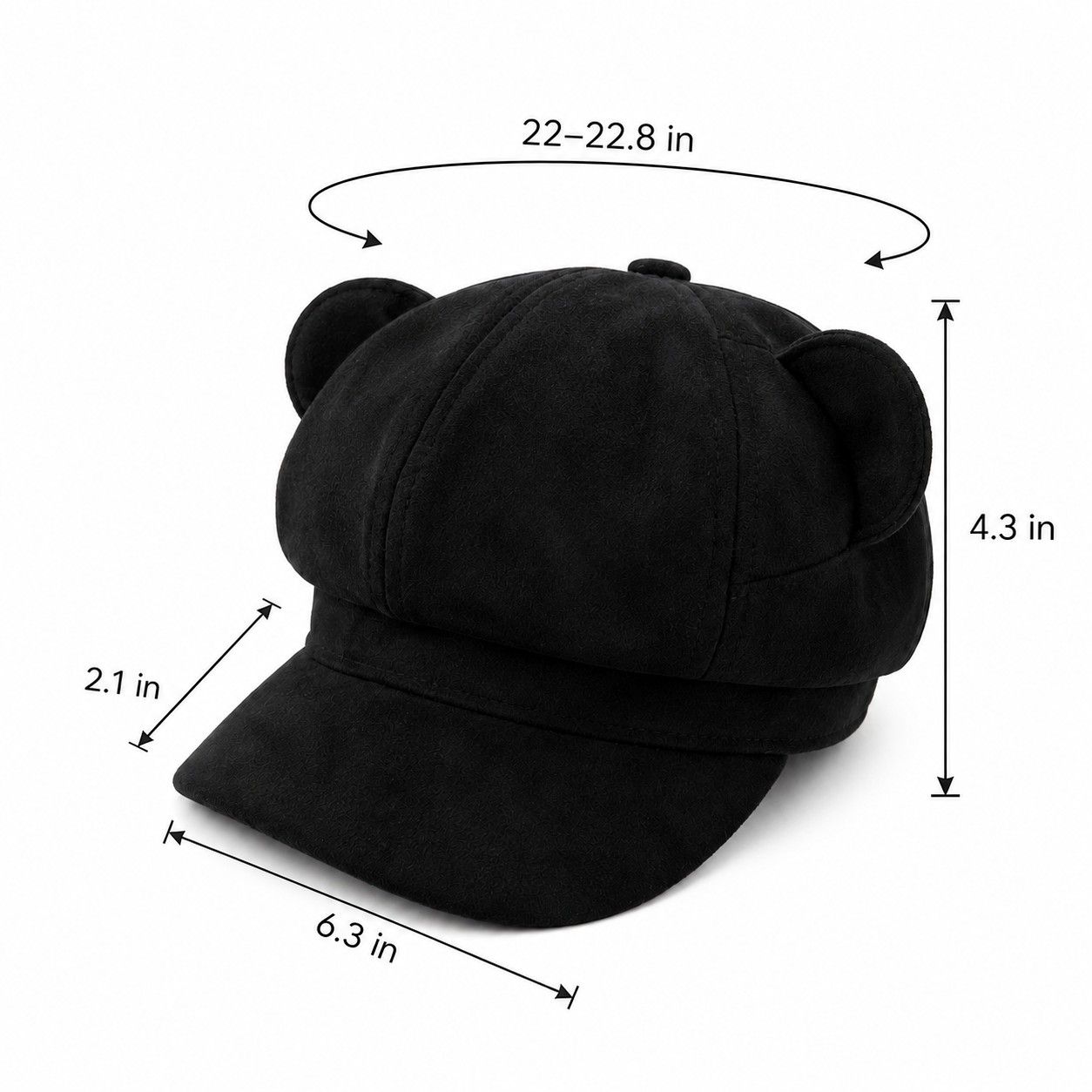 Faux Suede Bear Ear Newsboy Cap Cute Short Brim Baker Boy Hat