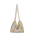 Crochet Shoulder Bag with Flower Applique and Wide Strap