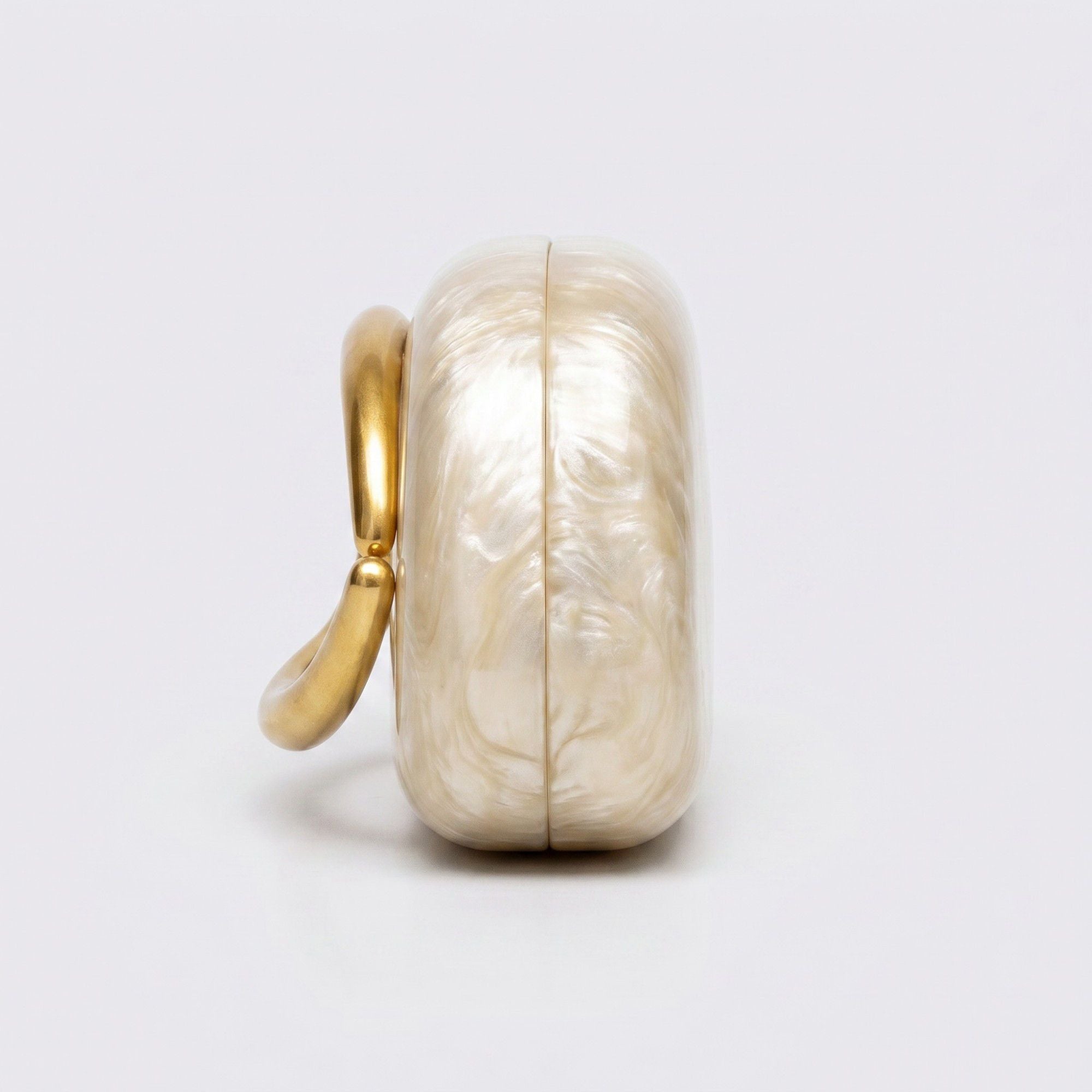 Marbled Acrylic Clutch Bag with Sculptural Gold Tone Handle Statement Evening Handbag 7.5x4x2.7 in