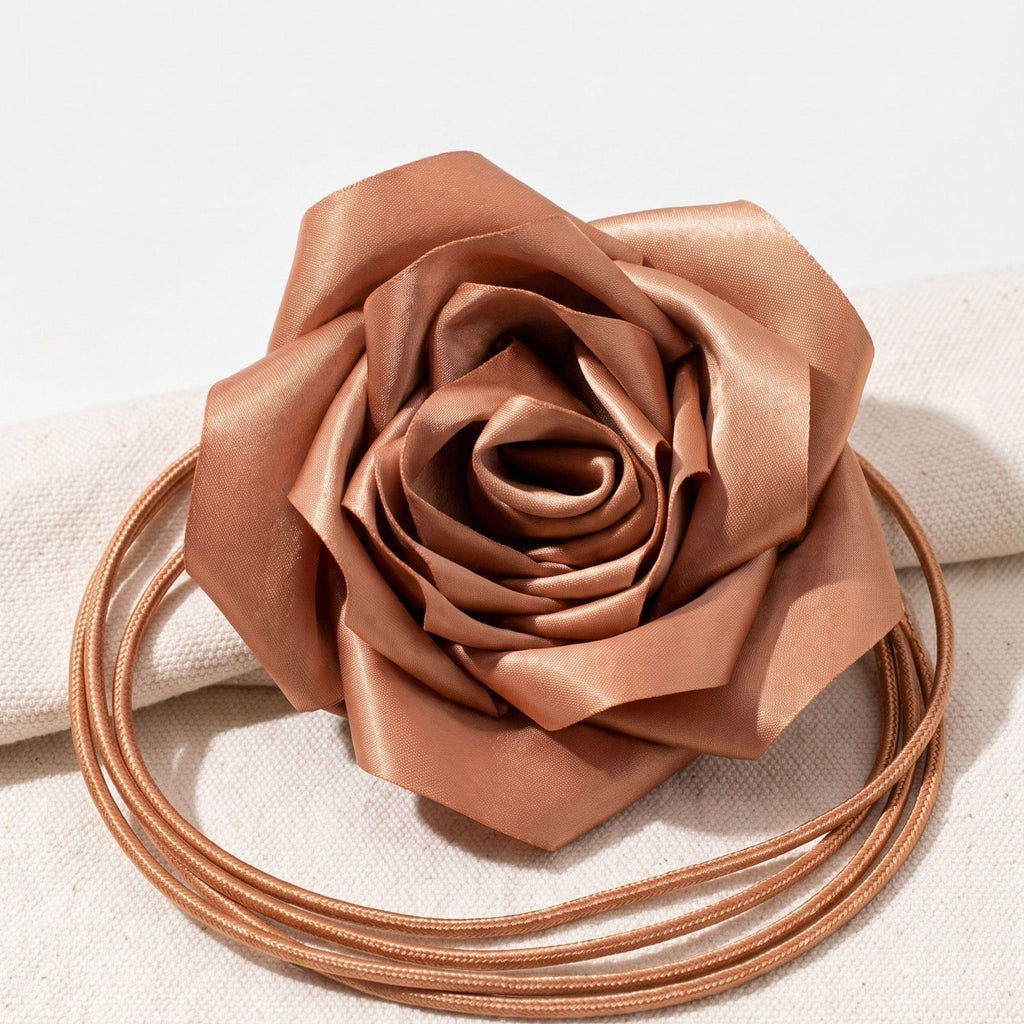 Single Satin Rose Fabric Wrap Waist Belt Adjustable Floral Statement Waist Jewelry 43.3in