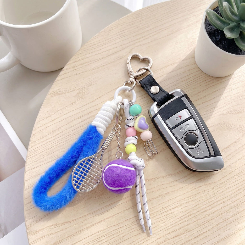 2-Piece Womens Sports Themed Bag Charm with Hanging Clip and Tennis Accessory