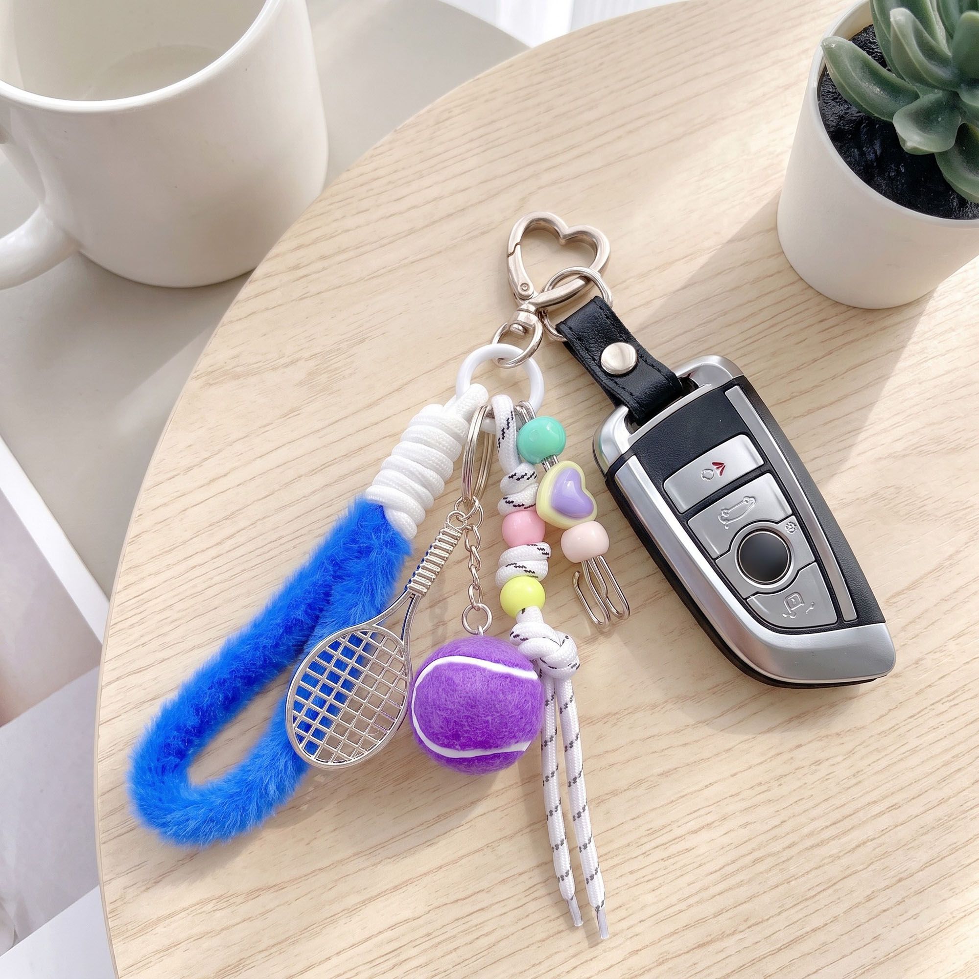 2-Piece Womens Sports Themed Bag Charm with Hanging Clip and Tennis Accessory